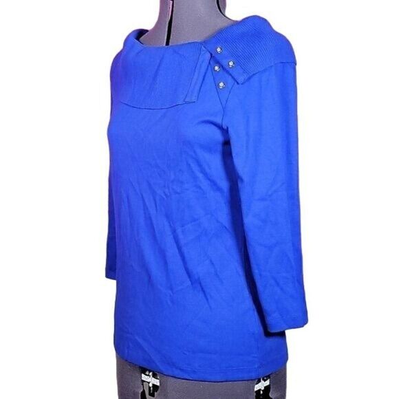 Karen Scott Cotton Shawl-Collar Button Top Sz XS - Picture 2 of 13